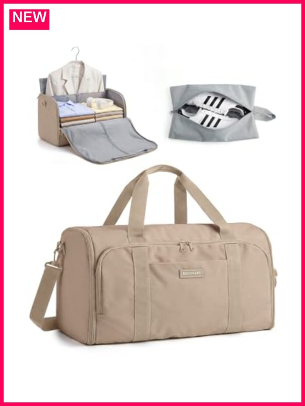 2-in-1 Garment Duffle Bag with Shoes Bag, 47L Carry-On, Travel Weekender